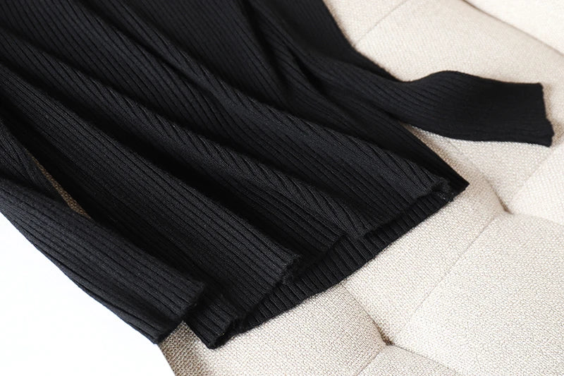 Pulover Livia cu guler înalt slim, cu nervuri - S-XL, mânecă lungă