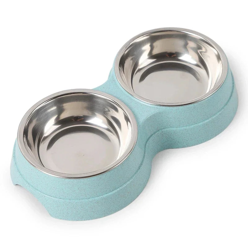 Dual pet bowl dog food water dispenser dual-purpose stainless steel pet water dispenser type cat and puppy feeding supplies