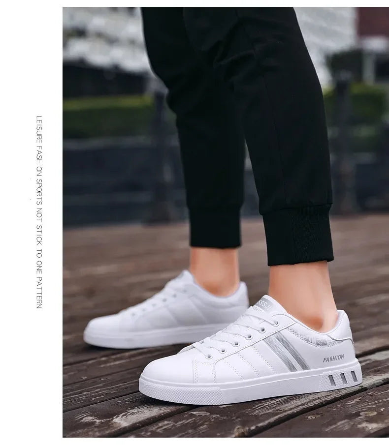 Men's Sneakers Breathable Mens Flat WhiteTennis Shoes Skateboard Shoes Casual Sports Shoes for Men Lightweight PU Leather