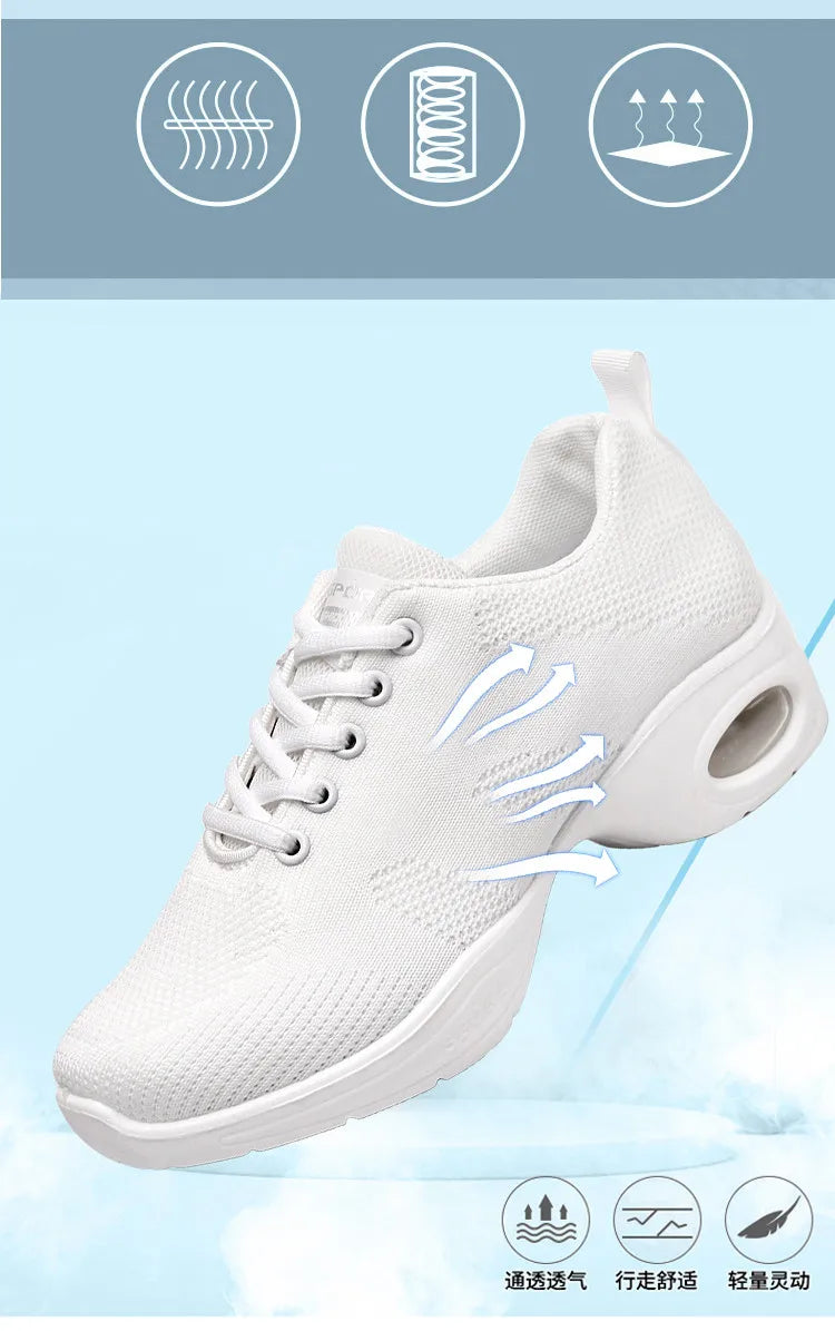 Sneakers Dance Shoes For Women Flying Woven Mesh Comfortable Modern Jazz Dancing Shoes Girls Ladies Outdoor Sports Shoes