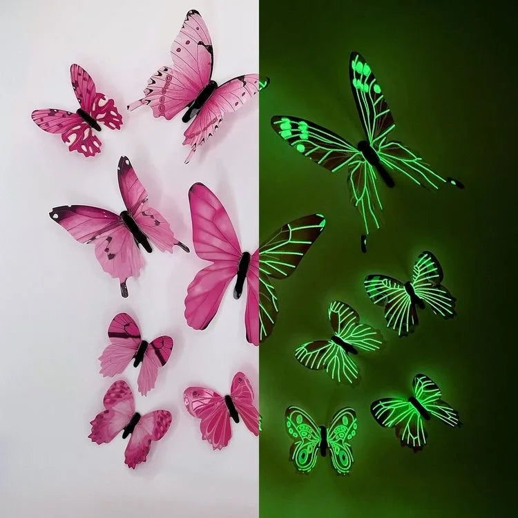 Wandsticker 2025: 12Pcs 3D-Luminous Butterfly - Creative Wall Art Collection