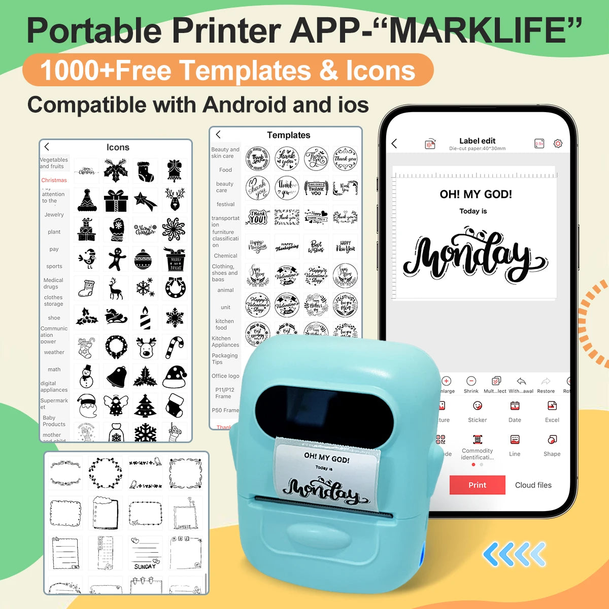 MARKLife P50 Bluetooth Etikettendrucker - Thermischer Mini Drucker für Barcode & Preisschilder