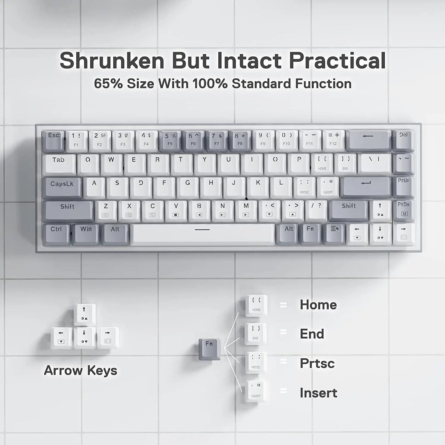 Gaming-Tastatur 2025: Redragon K631 Gery 65% Wired RGB - 68 Keys Hot-Swappable Compact Collection