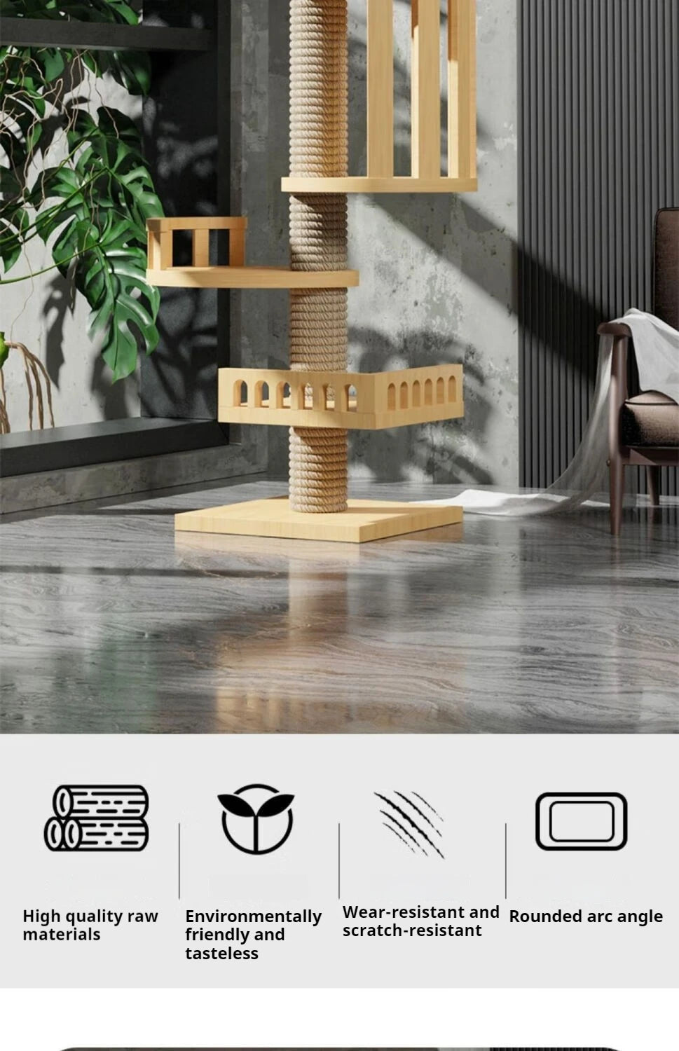 Adjustable Cat Tree House Tower Multi-function Floor To Ceiling Wooden House Tower Soft with Pet Condo Flannel Hammock Bed