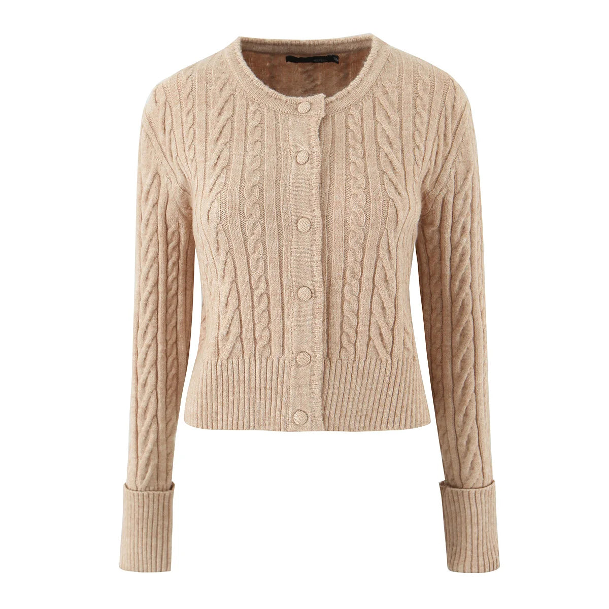 ZJOAN SHOWCN O-Neck Cardigan Set - Knopfverschluss Kurzrock Elastischer Bund Grau Khaki Größe Regular Extra-Heavy