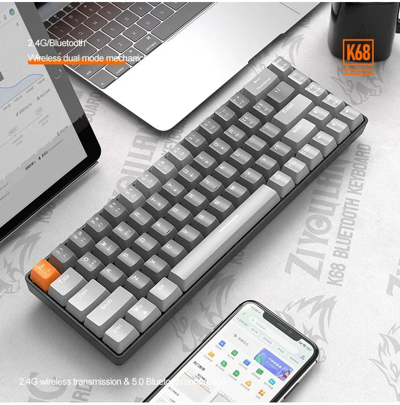 Gaming-Tastatur 2025: K68 Wireless Mechanical Hot-Swap - Red Switch Bluetooth Type-C Collection