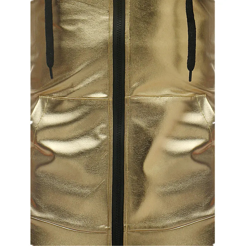 Goldene Herrenweste Kapuze - Reißverschluss S-XXL Silber