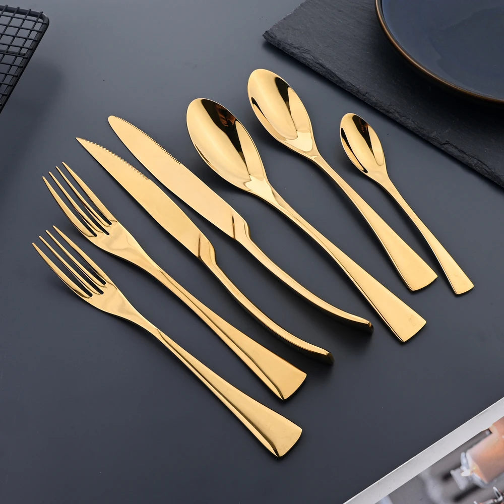 Tafelgeschirr Set Edelstahl 2025 - Küche Besteck Set Schwarz Steak Messer - Dessert Löffel Besteck Gabel Tafelgeschirr Zubehör