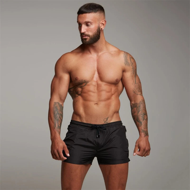 Herren Schwimmhose 2025: Reißverschluss-Taschen Mesh-Futter Polyester - Schnelltrocknend Board Shorts Sommer Strand Wassersport Schwimmbekleidung