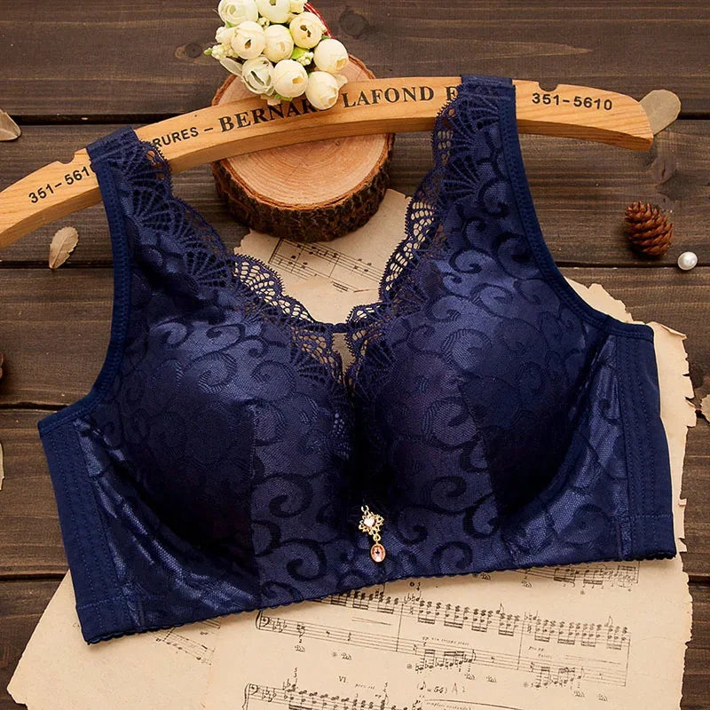 elegant Bra Women Lace Push Up Bralette Wire Free Mesh Large Size Lingerie Solid Color Seamless Thin Wireless Soft Floral Bralette