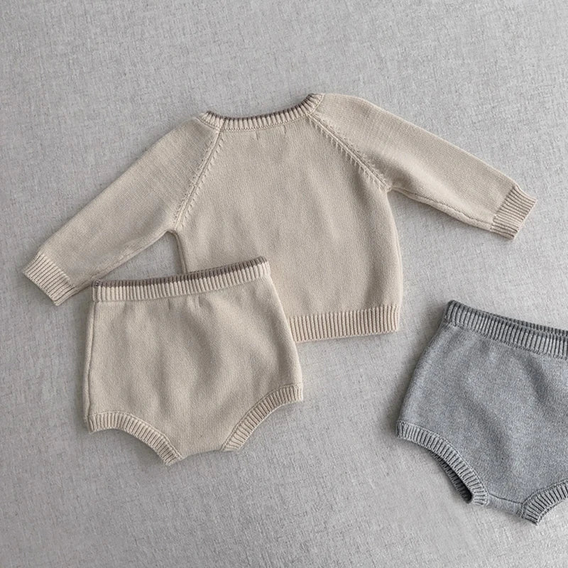 KoreanKnit BabySet Langarm - Größe 1-3J, Gestrickt, Shorts