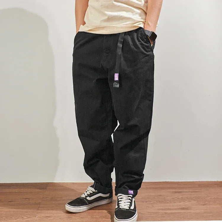 Baggy, verjüngte Casual-Hose aus Baumwolle für Herbst und Winter, Männer-Overalls - Golden Bridge Store