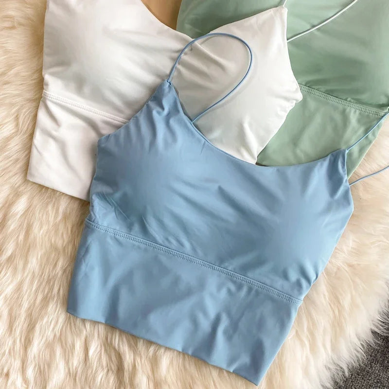 Women Crop Tops elegant Solid Color Camisole Ice Silk Tube Top Seamless Sports Tank Top Wireless Underwear Padded Bra Bralette Vest
