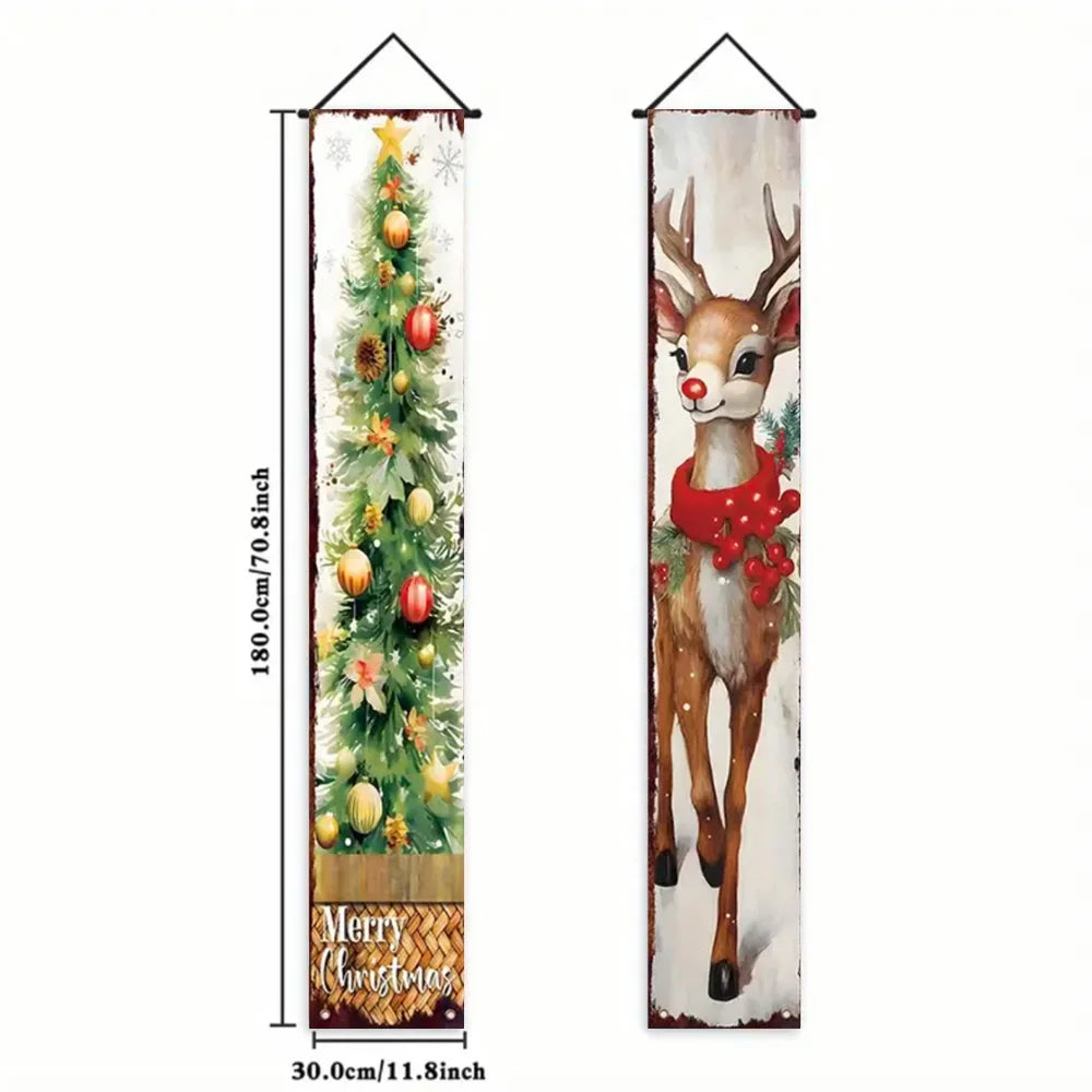 2pc 1set Christmas Hanging Door Banner Santa Claus Snowman Merry Christmas Decoration Elk Navidad Natal Happy New Year 2026 Gift
