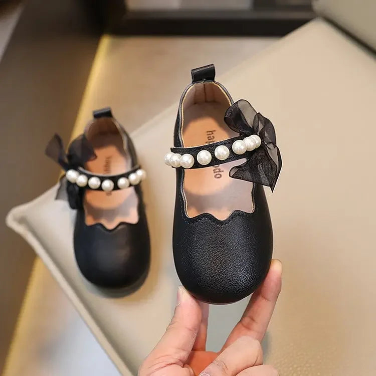 Mädchen Performance Schuhe 2025 - Frühling Herbst Baby Weiche Sohle Flats - Kinder Prinzessin Perlen Mary Janes mit Spitze Süß 7-13J