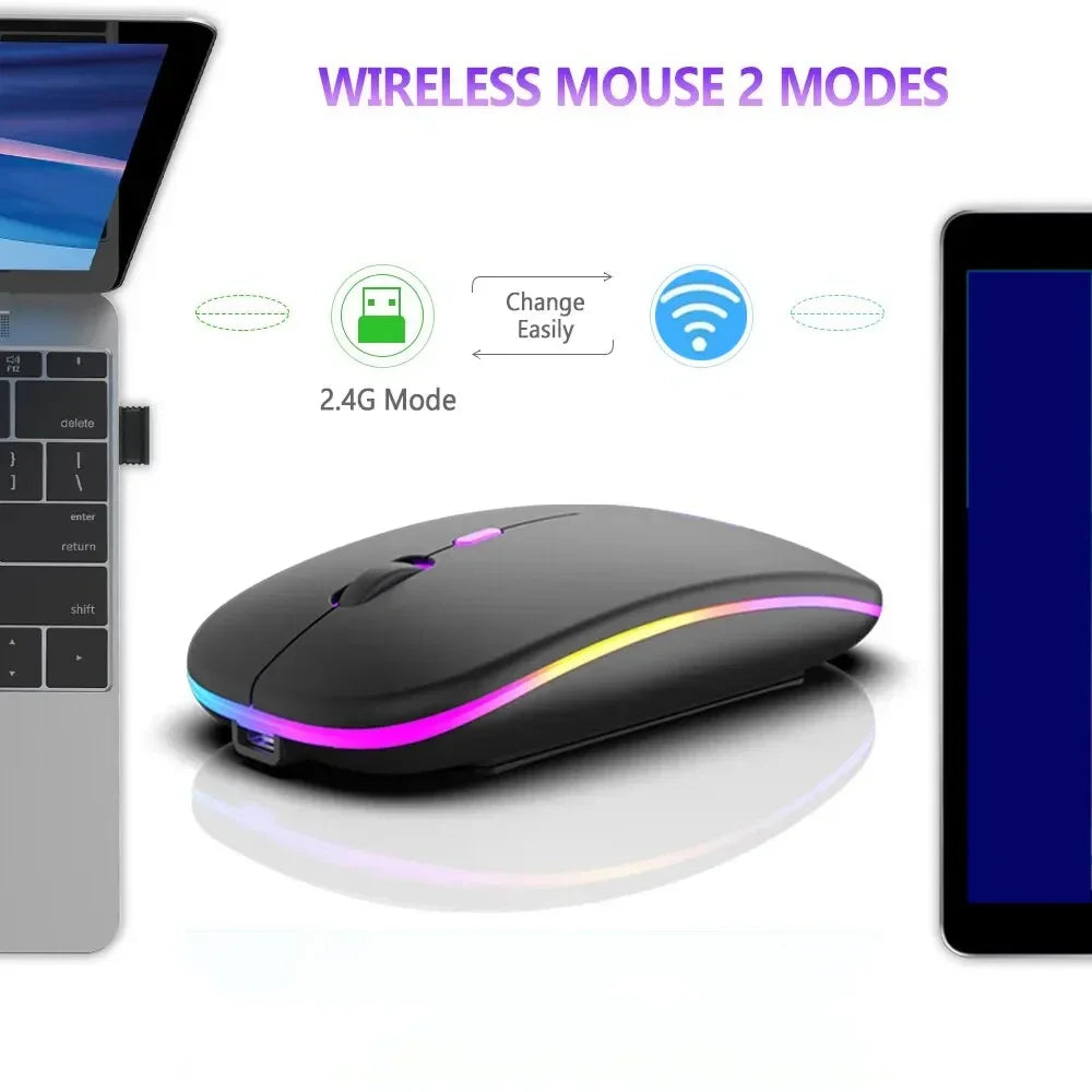 Dual-Mode-Wireless-Maus Bluetooth-kompatibel LED-Rechargeable Laptop-Maus Portable Computer-Mäuse für Laptop iPad Tablet