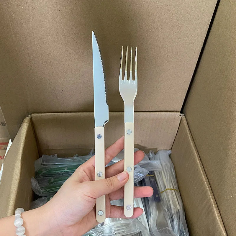 Fashion Korea Style Cutlery Set 18/10 Stainless Steel Creativity Gift Flatware Colorful Handle 304 Knife Fork Spoon