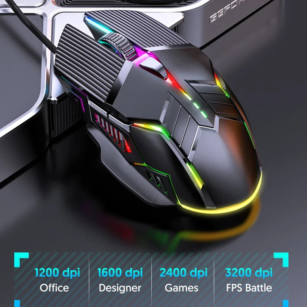 Fanmuran Gaming-Maus Ergonomisch - 3200 DPI, 6 Tasten, RGB