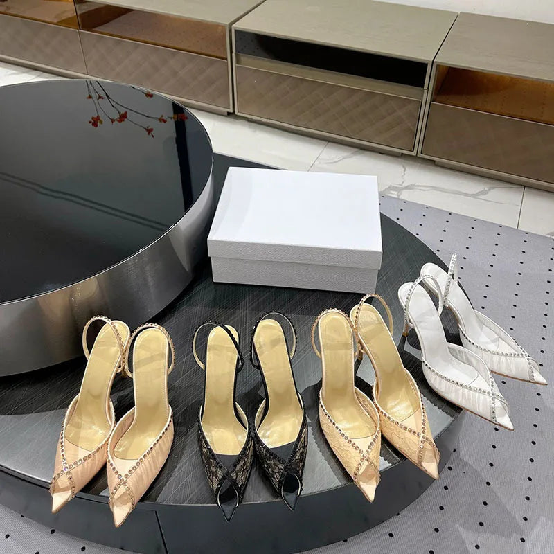 Elegant Women Pointed Toe Rhinestone High Heeled Shoes for Woman's Lace Peep Toe Thin Heels Sandals elegant Ladies Wedding Pumps