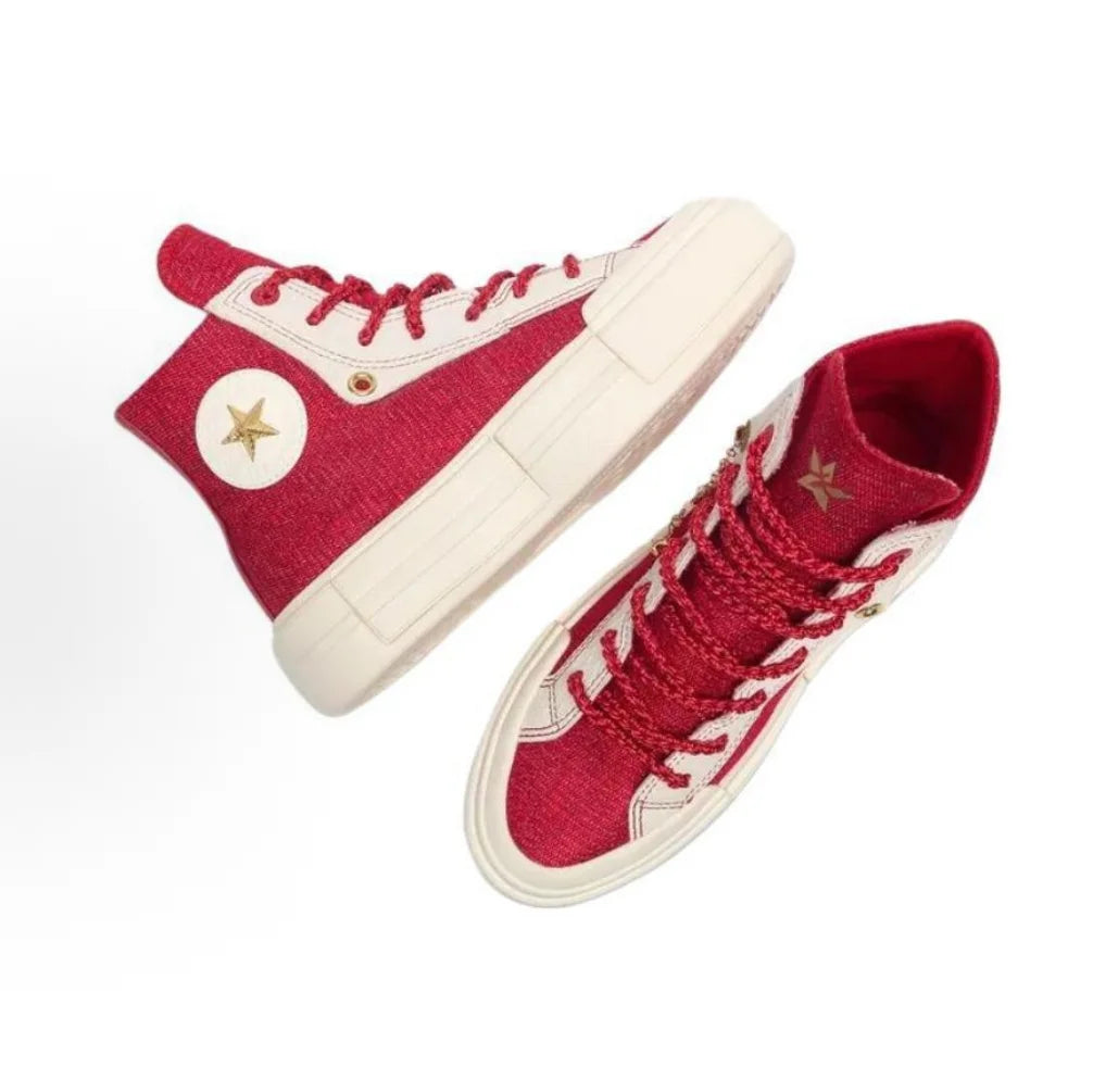Converse A13347 Bequemer High-Top Canvas Sneaker - Größe, Material, Farbe Rot-Weiß