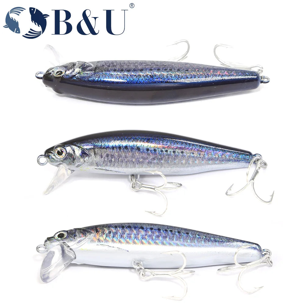 B&U 80mm Sinkender Minnow Hard Lure Jerkbait Salzwasser Langer Wurfabstand Fischköder Meer Künstliche Beute Wobblers Meer Bass