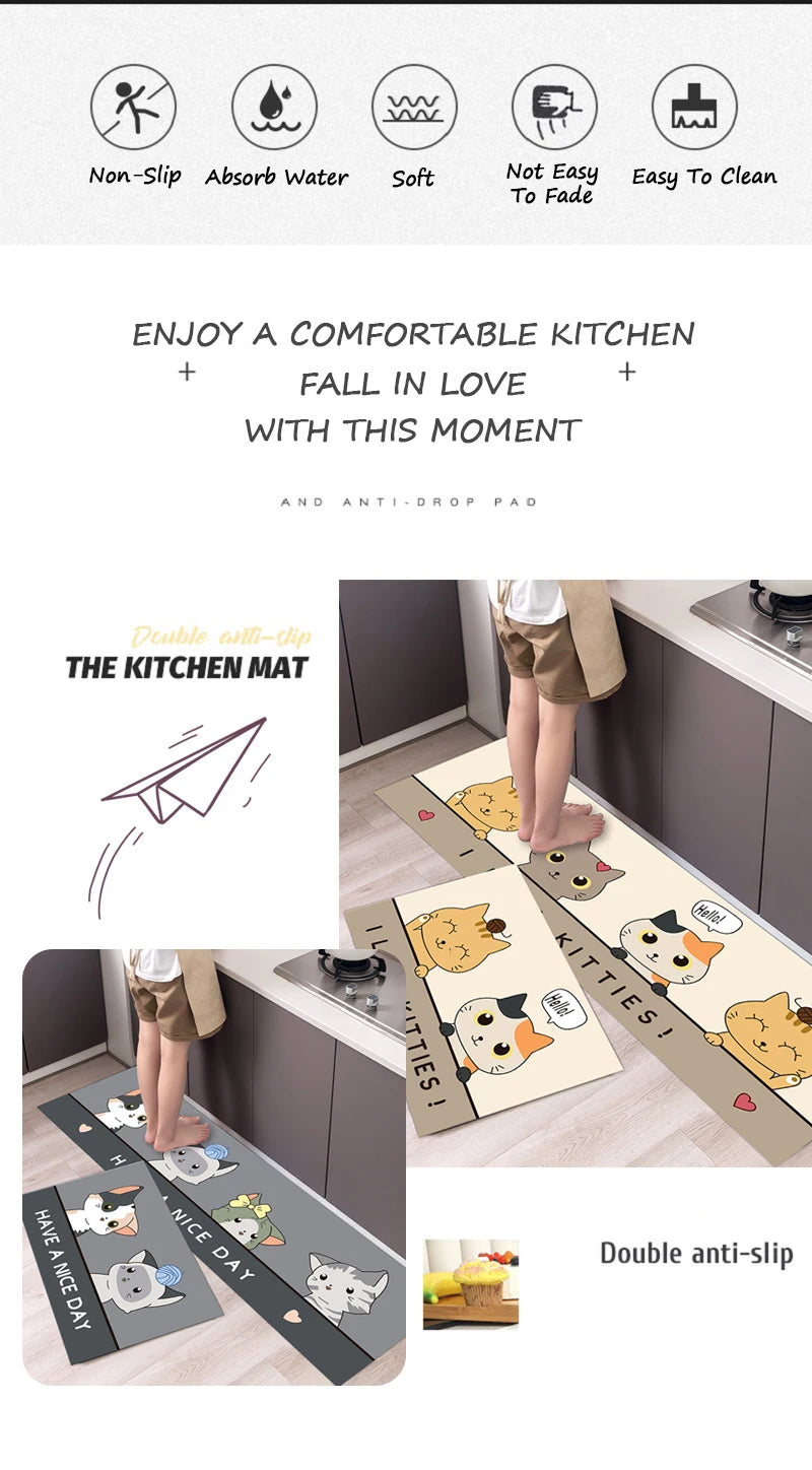 Kitchen Mat Cartoon Animals Long Strip Non-Slip Entrance Doormat Fashion Simple Bedroom Home Floor Absorbent Bath Carpet Rug