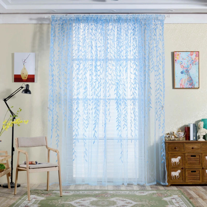 Elegant Modern Tulle Curtains For Living Room Bedroom Kitchen Green Leaf Sheer Curtains For Window Tulle Curtains Drapes