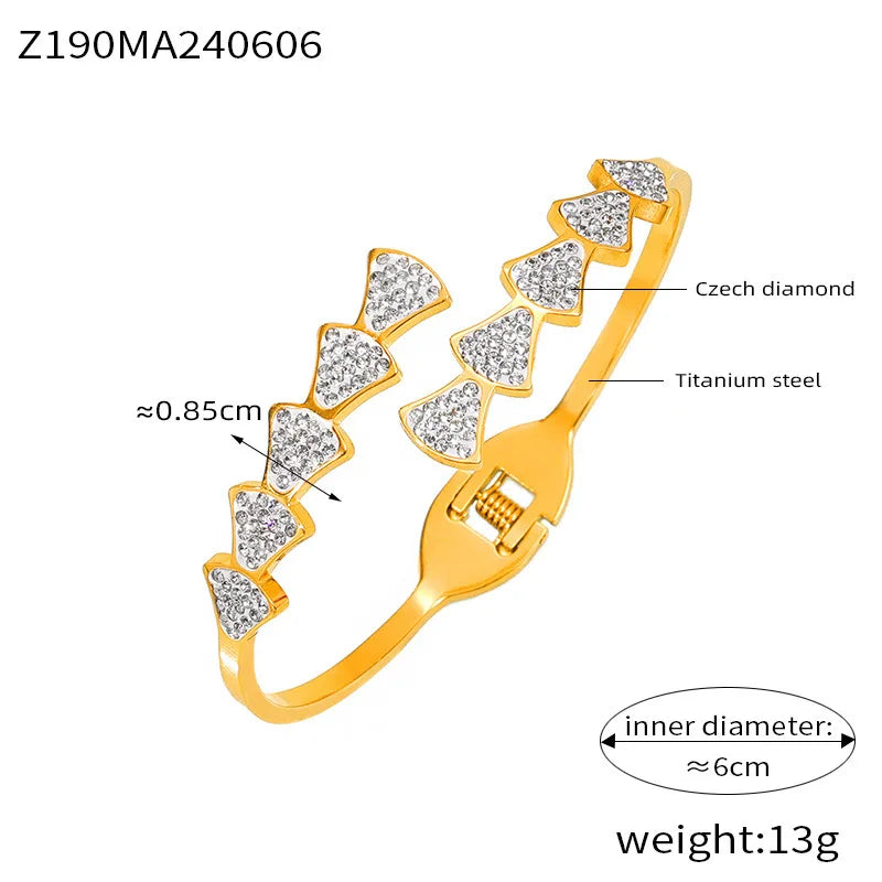 Geometrisches Strass Luxus Armband für Damen - Neues Edelstahl Goldplattiert Offenes Armband - Mädchen Charm Schmuck Großhandel