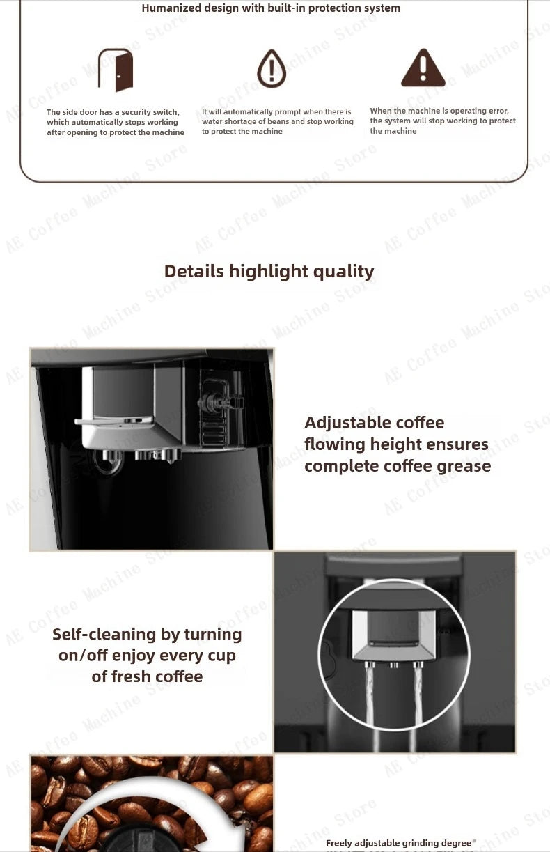 Fully Automatic Coffee Machine Smart Touch Screen Integrated Grinder Coffee Machine Multi-function Household Coffee Machine