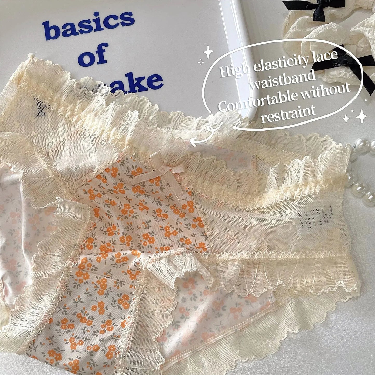 Floral Lace Women's Panties Middle Waist Plus Size Fashion Ice Silk Briefs Quick-drying Cotton Crotch Underpants Female Lingerie