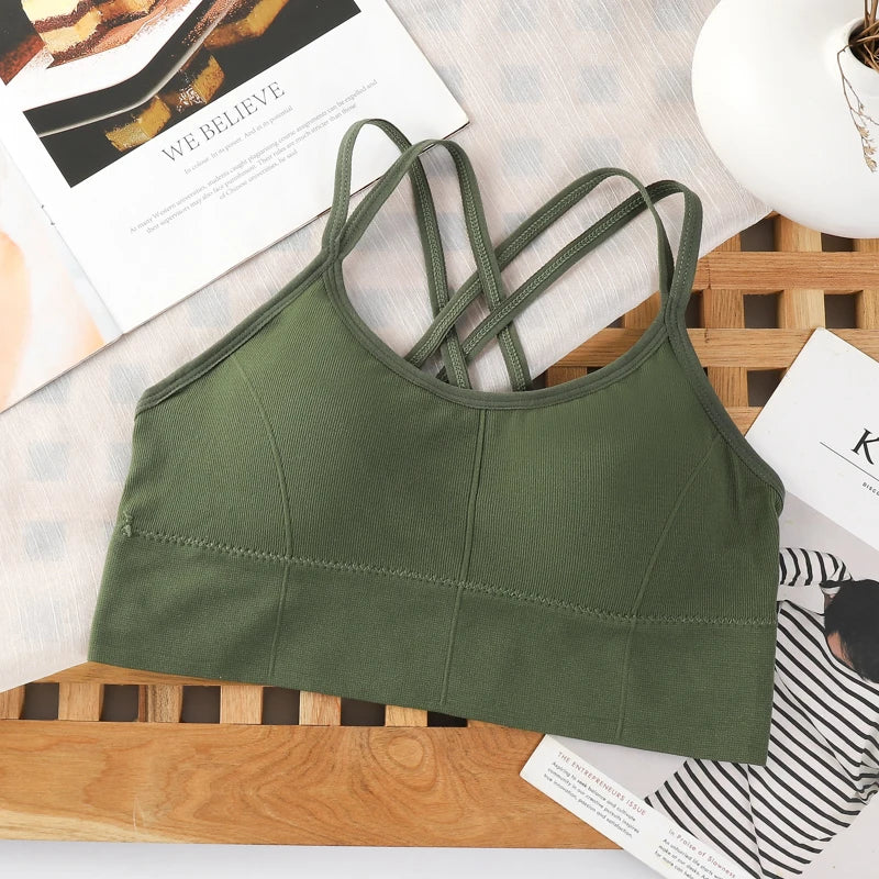 Sexy Frauen Tops Rücken Cross Strap Tank Top Push Up Laufen Sport BH Atmungsaktiv Weich Fitness Beauty Einfarbig Yoga BH