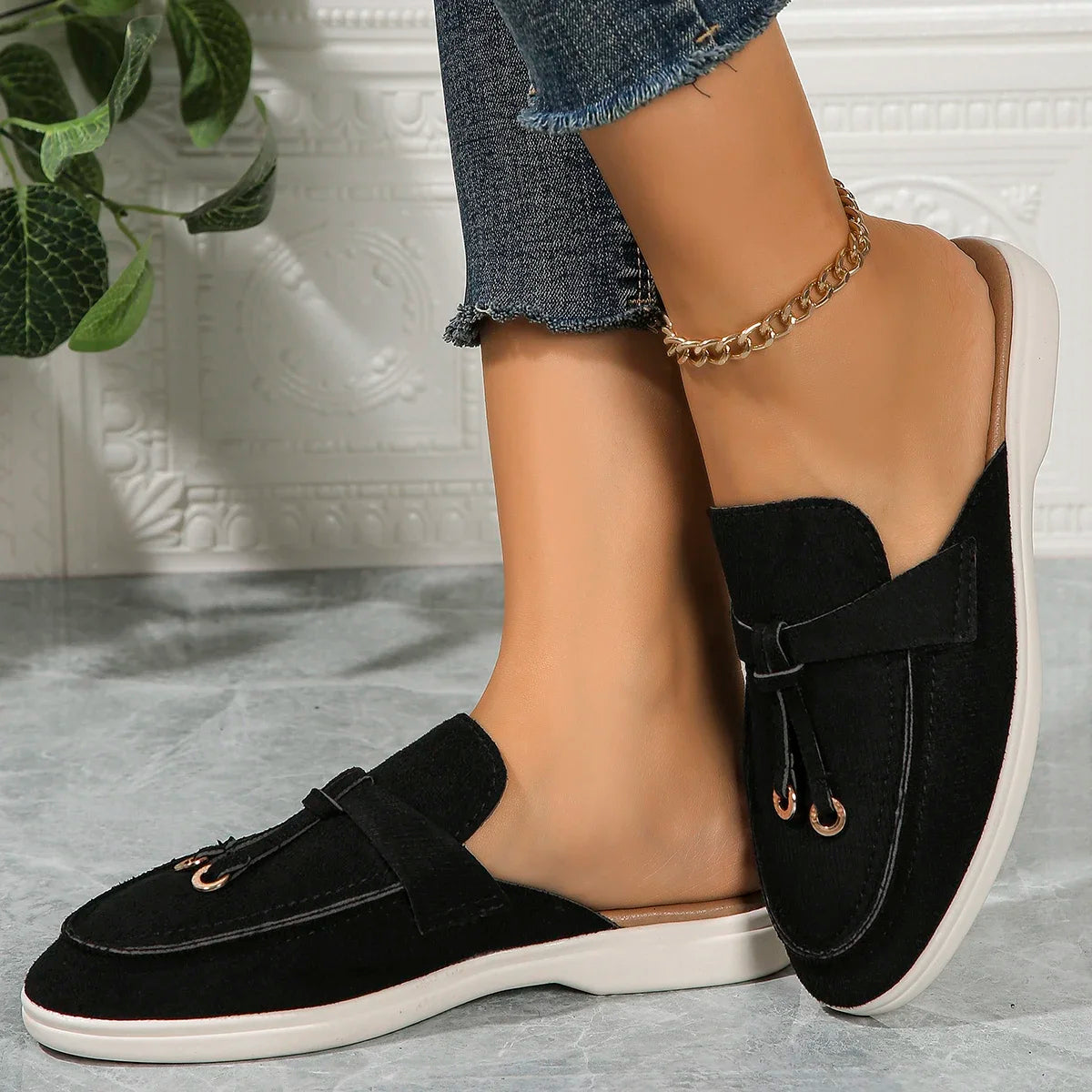 Leosoxscn Slip On Slipper Damen - Größe 42 Flach Latex