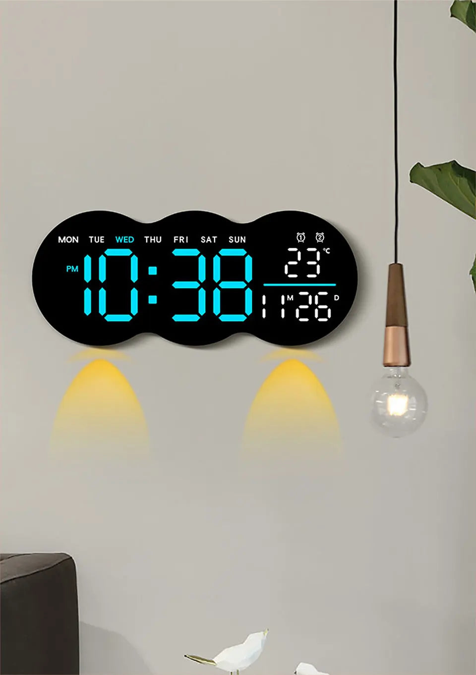 Wanduhr 2025: Large Digital Wall Clock with Ambient Light Remote Control - Temp Week Display 12/24H 2-Alarms Brightness Adjustable LED Clocks Collection