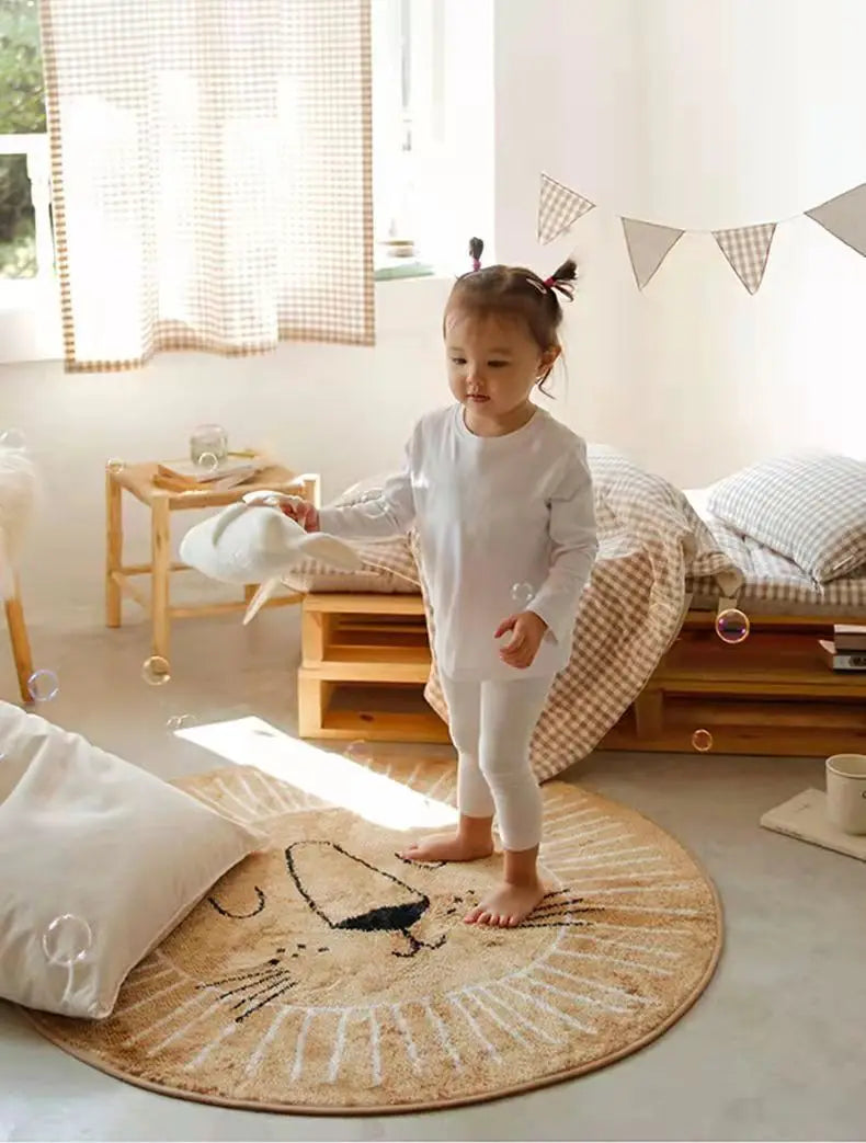 Photography Props Cartoon Round Shape Mat for Children Kid Play Pad Round Carpet Lion Playmat Living Room Carpet Rug for Bedroom