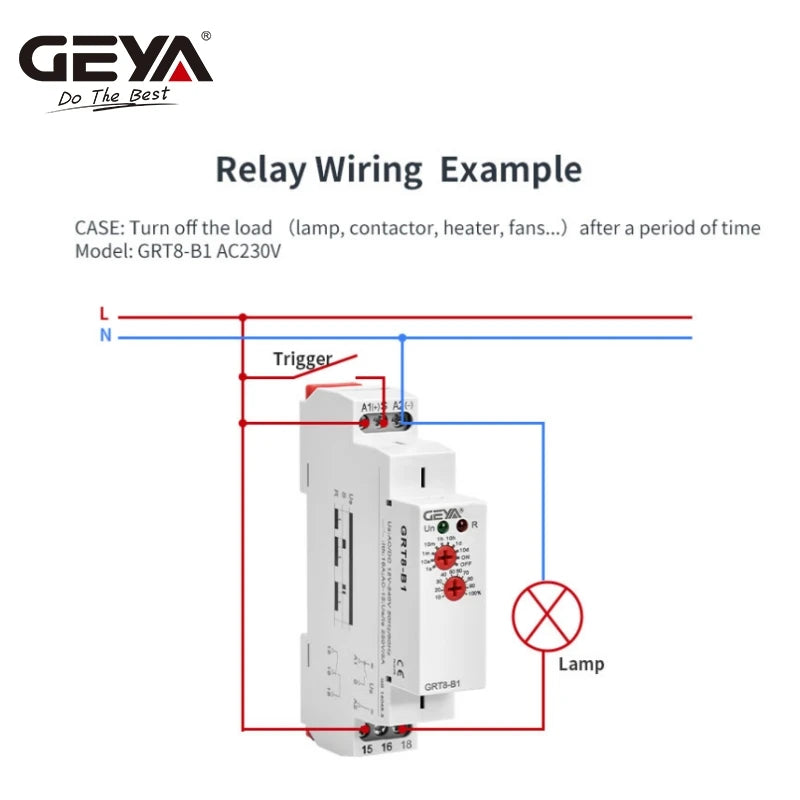 GEYA GRT8-B Off Delay Time Relay Electronic 16A AC230V OR AC/DC12-240V CE CB Approved