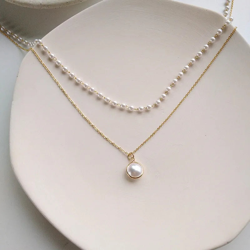 Fashion Chain Pearl Necklace For Women Baroque Pearl Metal Charm Pendants Necklaces Choker Bead Chain Jewelry Gifts chains