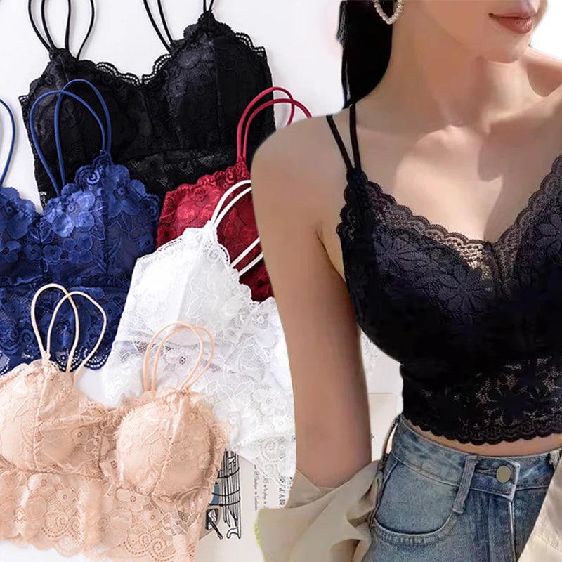 Women elegant Lace Bras Top Comfortable Bralette Solid Color elegant Underwear Vest Female Hollow Out Wireless Lingerie Seamless Bra