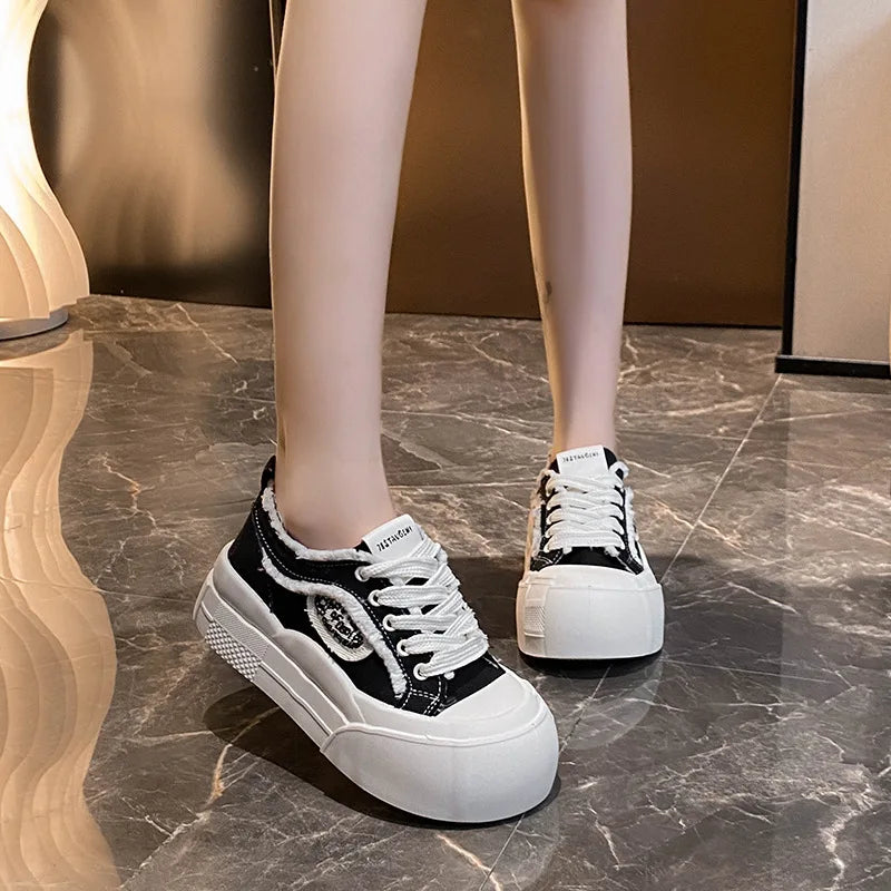 Womens Platform Sneakers White Tennis Shoes Woman Casual Low Top Fashion Chunky Canvas Sneakers 2025 New Spring Summer Trainers