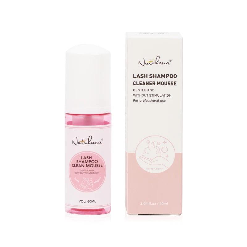 NATUHANA 60ml Gentle Lash Cleansing Mousse No Irritation Eyelash Shampoo for Extensions Grafting Makeup Remover Glue Cleanser