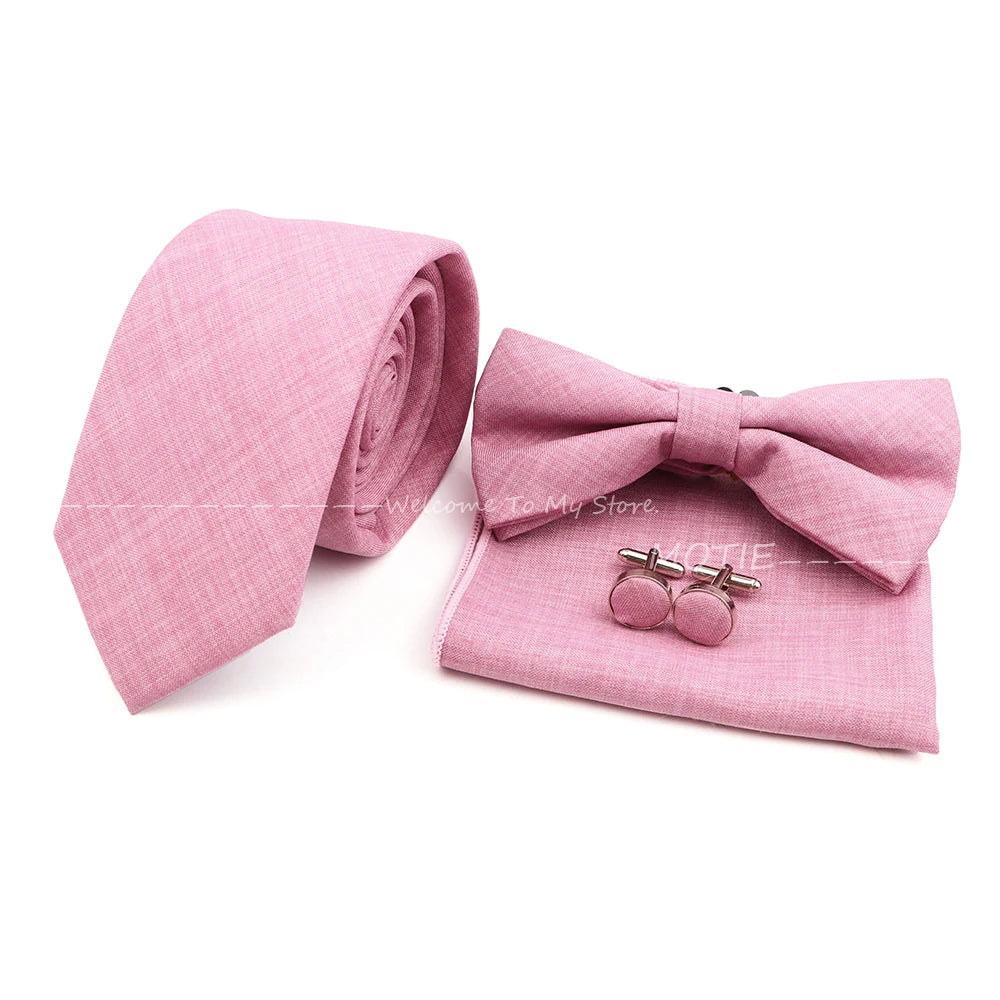 Set de accesorii bărbătești cu design nou, 27 de culori: batistă clasică din bumbac, butoni, papion pentru nuntă, petrecere, cadouri