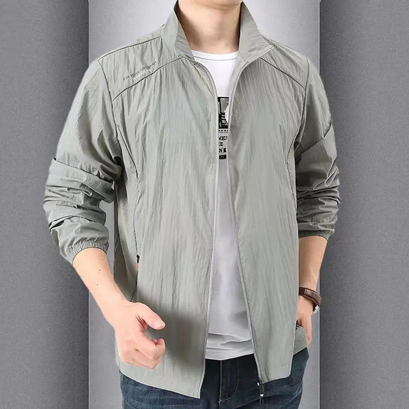 New Fashion Quick Drying Breathable Jacket for Man Loose Casual Stand Collar Coats Pocket Solid Outwears Sports Men's Clothing
