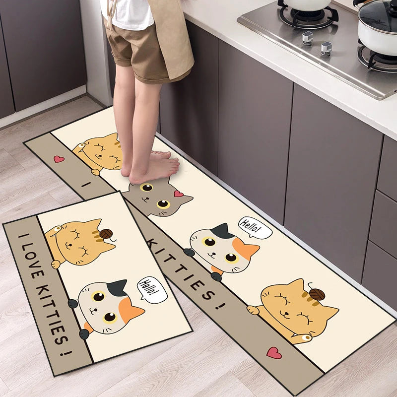 Kitchen Mat Cartoon Animals Long Strip Non-Slip Entrance Doormat Fashion Simple Bedroom Home Floor Absorbent Bath Carpet Rug