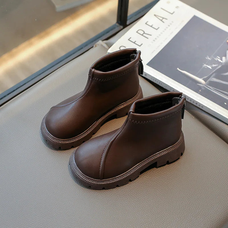 Herbst Winter Neue 2025 Kinder Fashion Stiefel - Mädchen Wasserdicht Rutschfest Reißverschluss - Weiche Sohle Leder Stiefel Kinder Casual Schuhe