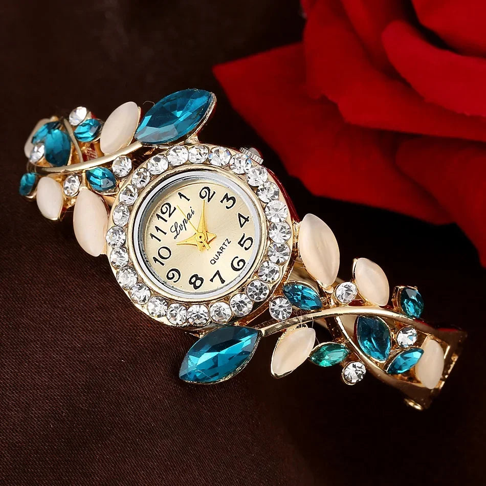 Vintage Strass Blumen Damen Uhren - Luxus Weiblich Armband Uhr Stahlband - Mode Quarz Damen Uhr Geschenk