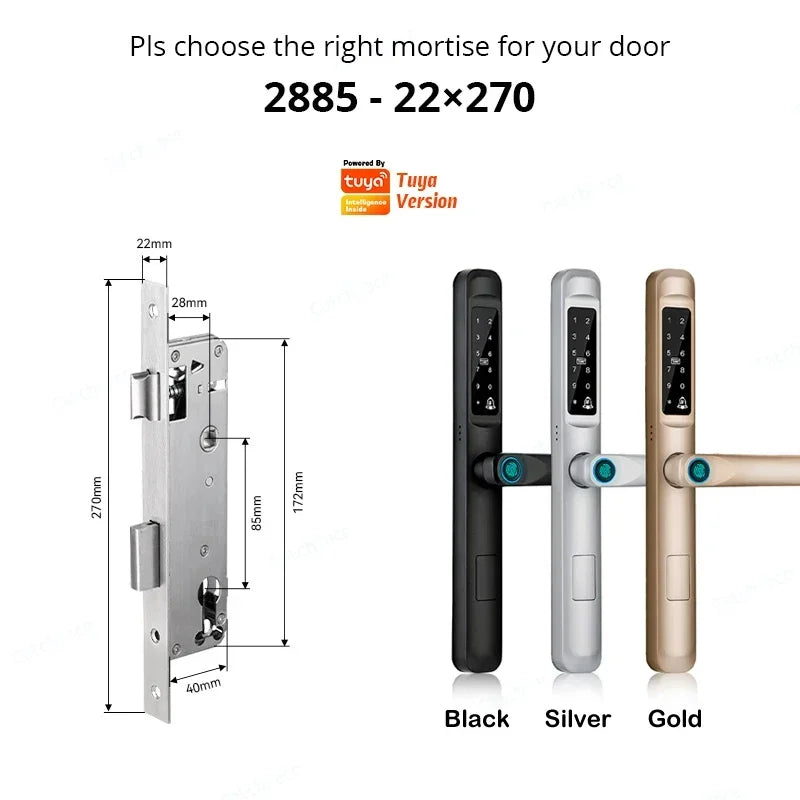 92/85mm impermeabil în aer liber cu amprentă digitală TUYA WIFI APP RFID card cod cheie inteligent electronic ușă încuietoare aluminiu/sticlă glisantă