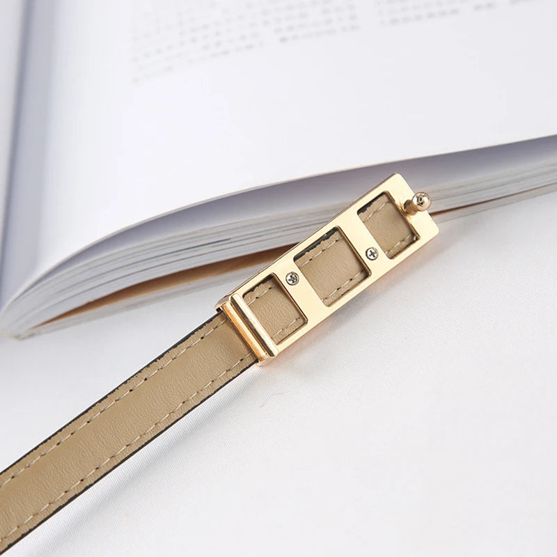 Leather Thin Belt For Women Personalized New Fashion Metal Buckle Waist Strap Female Jeans Dress Trouser Decorative Waistband
