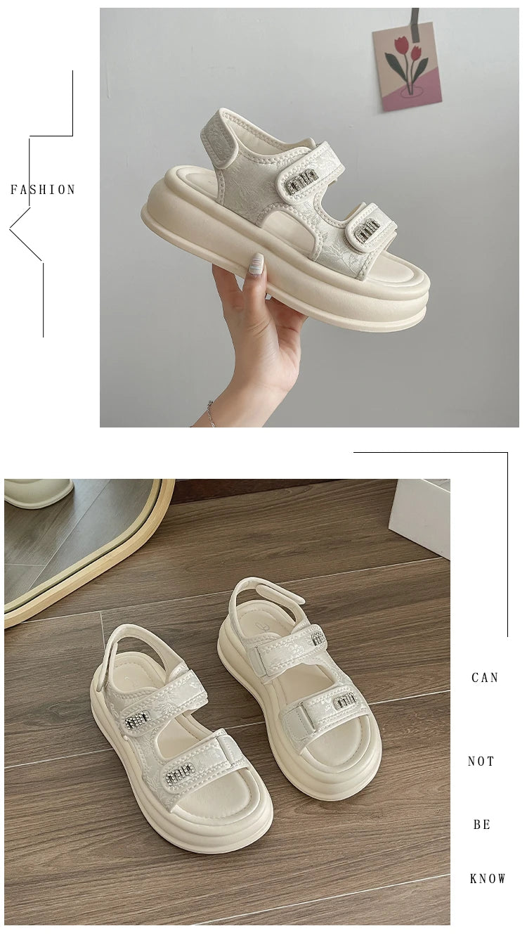 New Embroidery Casual Roman Designer Platform Sandals Women HOOk&LOOP Flats Summer Casual Ladies Outdoor Shoes Zapatos De Mujer