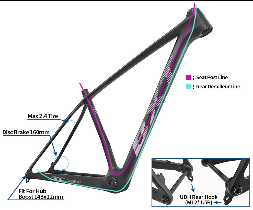 BXT T1000 carbon mtb frame 29er carbon bike frame 29 carbon mountain bike frame boost 148*12 disc brake bicycle frame UDH hanger