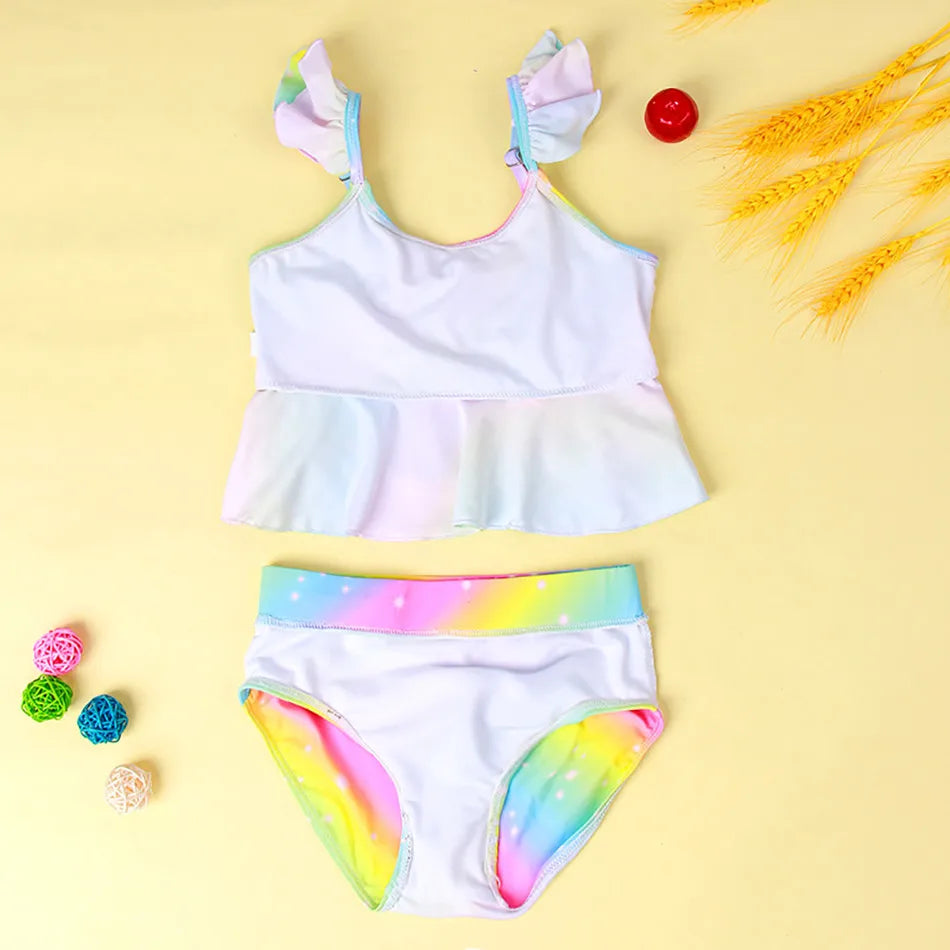 Mädchen-Badeanzug 2025: Einhorn Kinder Bademode Rüschen Strand Schwimmanzug - 2-teiliges Set Baby Geburtstag Badebekleidung 3-8 Jahre