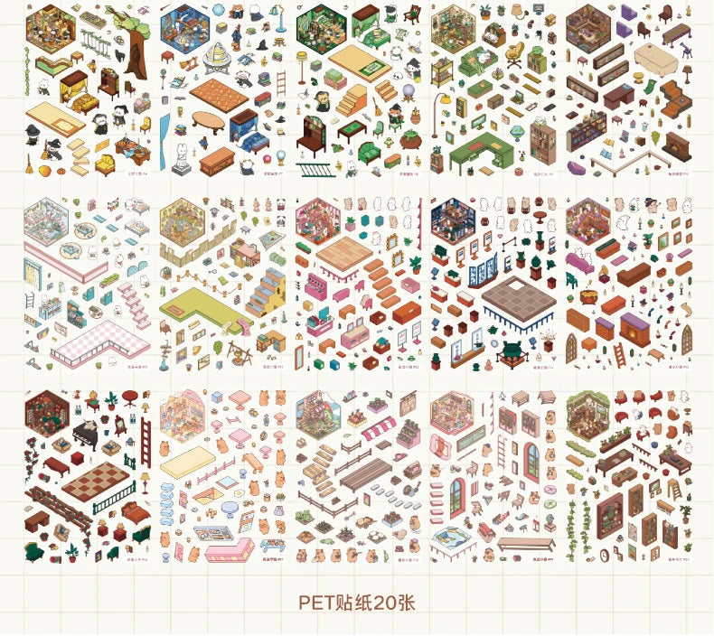 Kawaii 20in1 3D Cartoon Aufkleber - DIY, 190x135mm